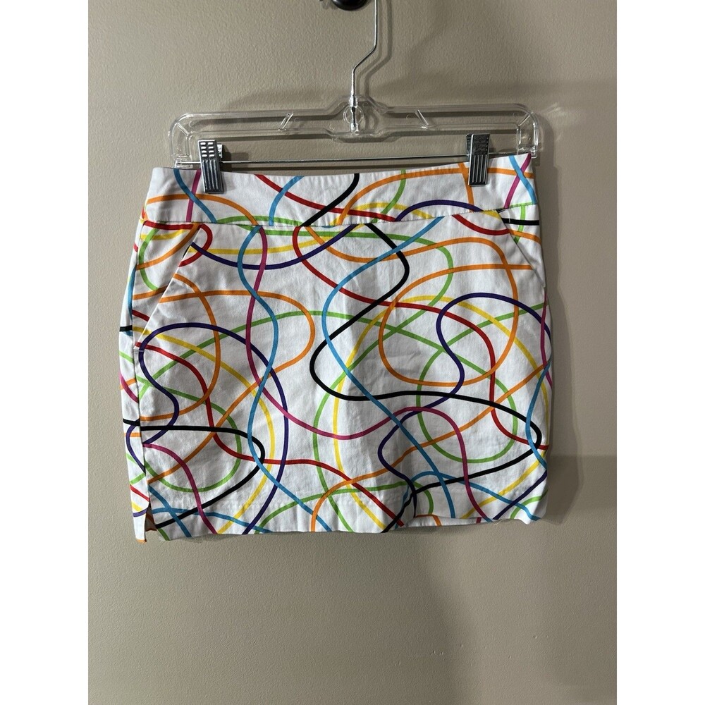 Loud Mouth Skort Womens 4 White With Squiggles Gold Summer Tennis Athletic